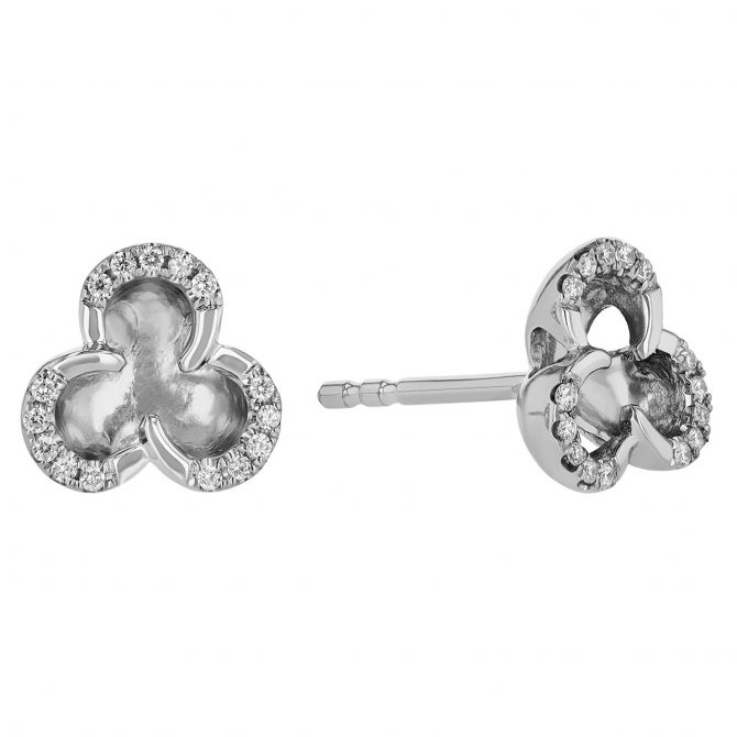 Diamond Outline 3 Petal Stud Earrings in White Gold