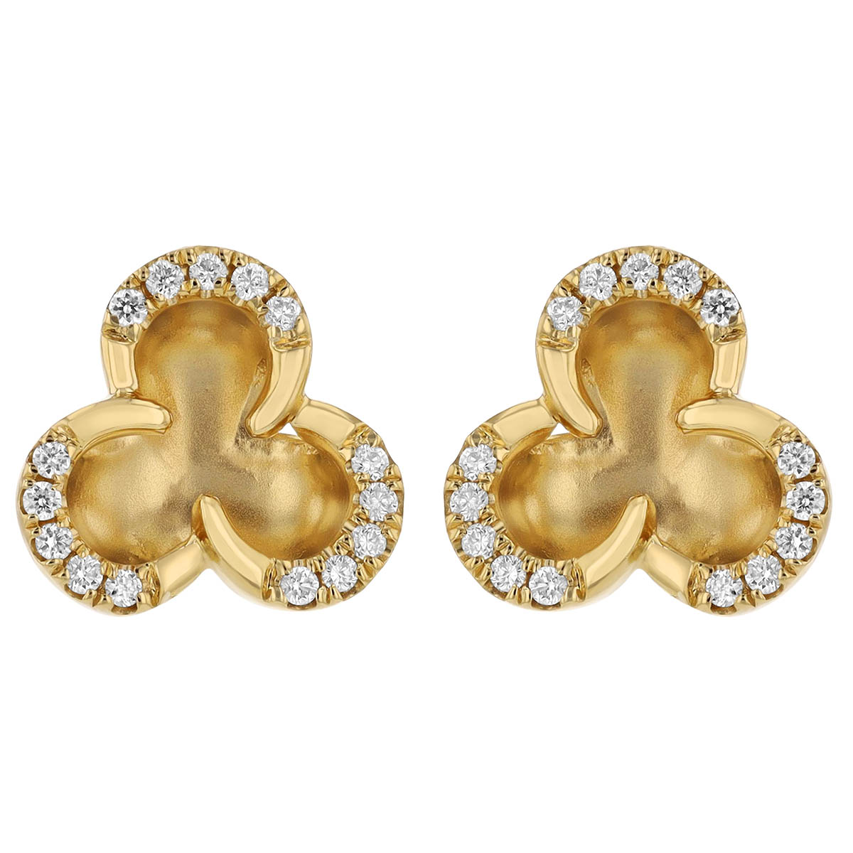 Diamond Outline 3 Petal Stud Earrings in Yellow Gold