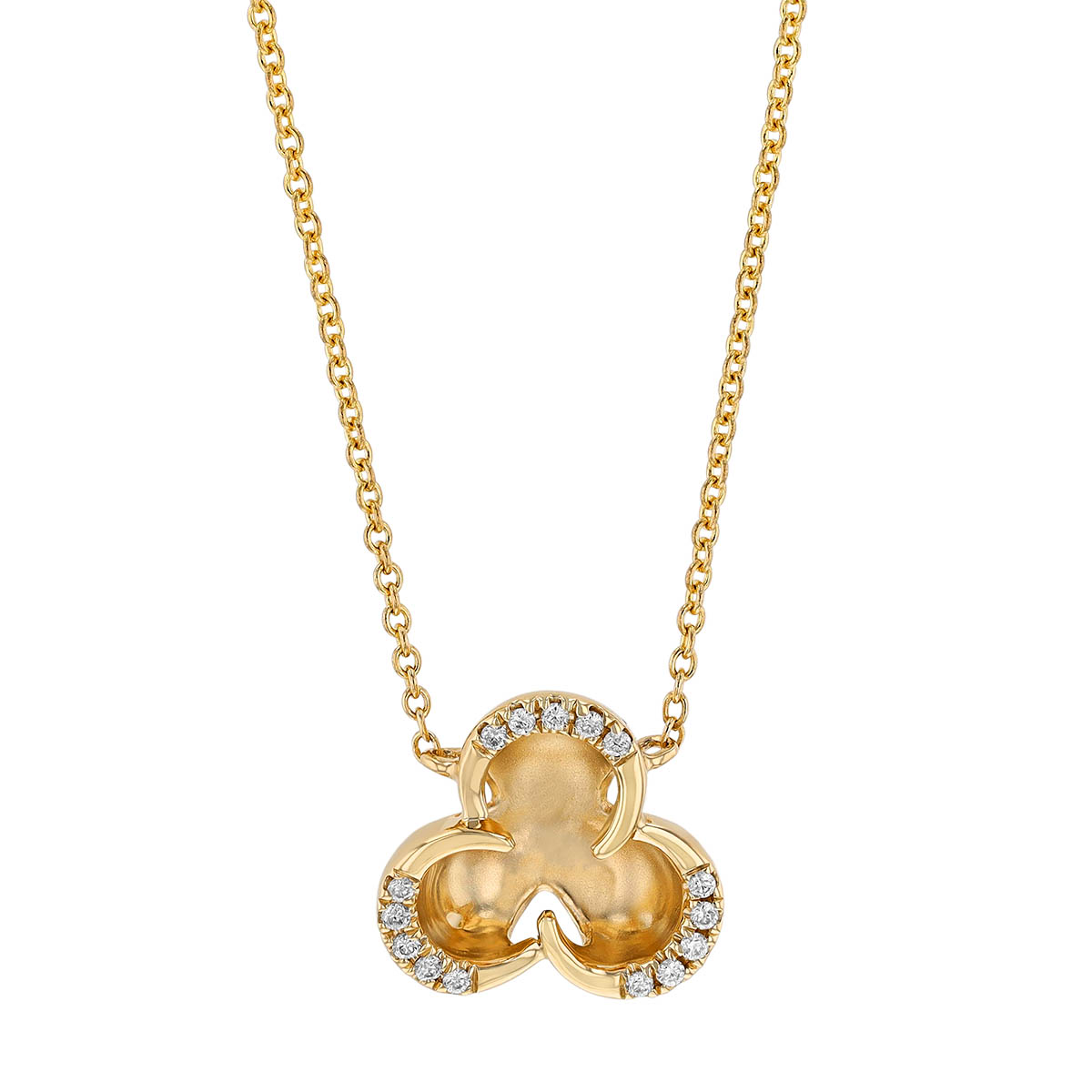 Diamond Outline 3 Petal Pendant in Yellow Gold, 18