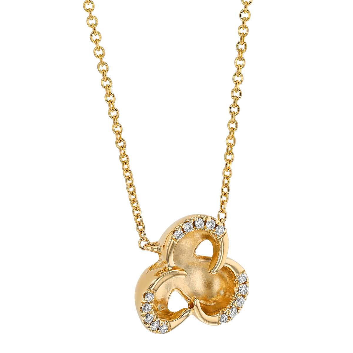 Diamond Outline 3 Petal Pendant in Yellow Gold, 18