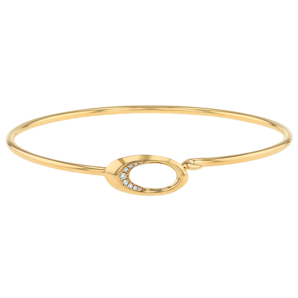 Diamond Tapered Oval Link Bangle Bracelet in Yellow Gold