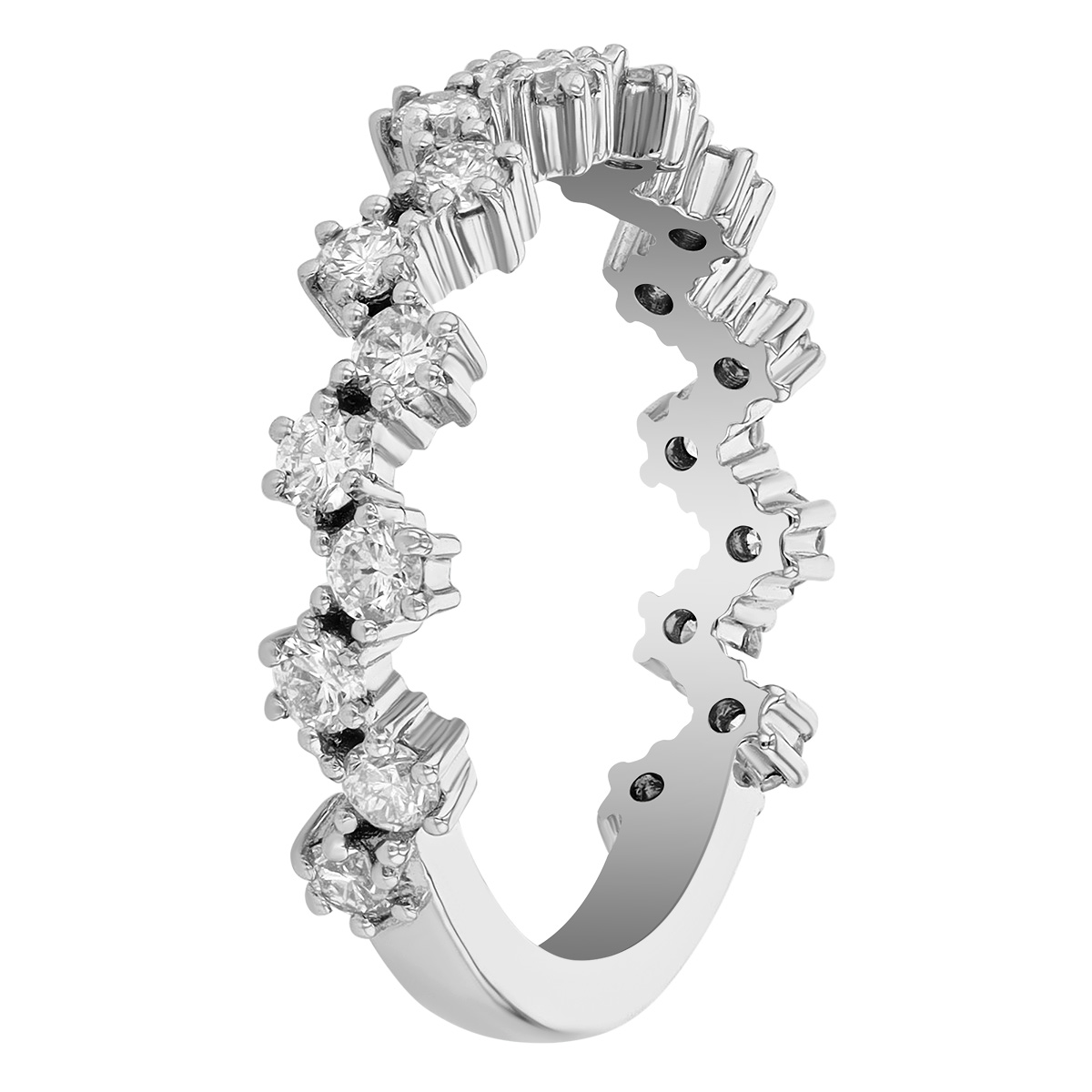 Round Diamond Zig-Zag Patterned Ring in White Gold