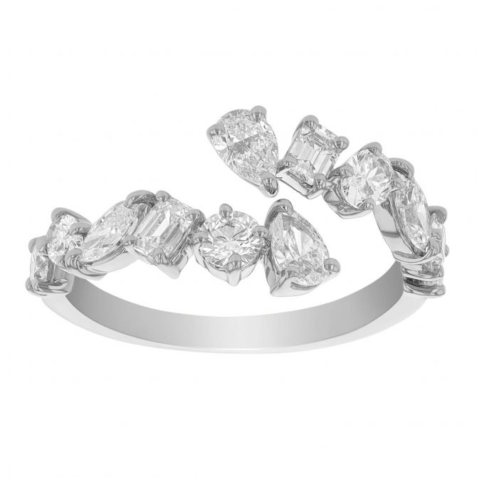Frederic Sage Mixed Shape Diamond Bypass Ring in White Gold