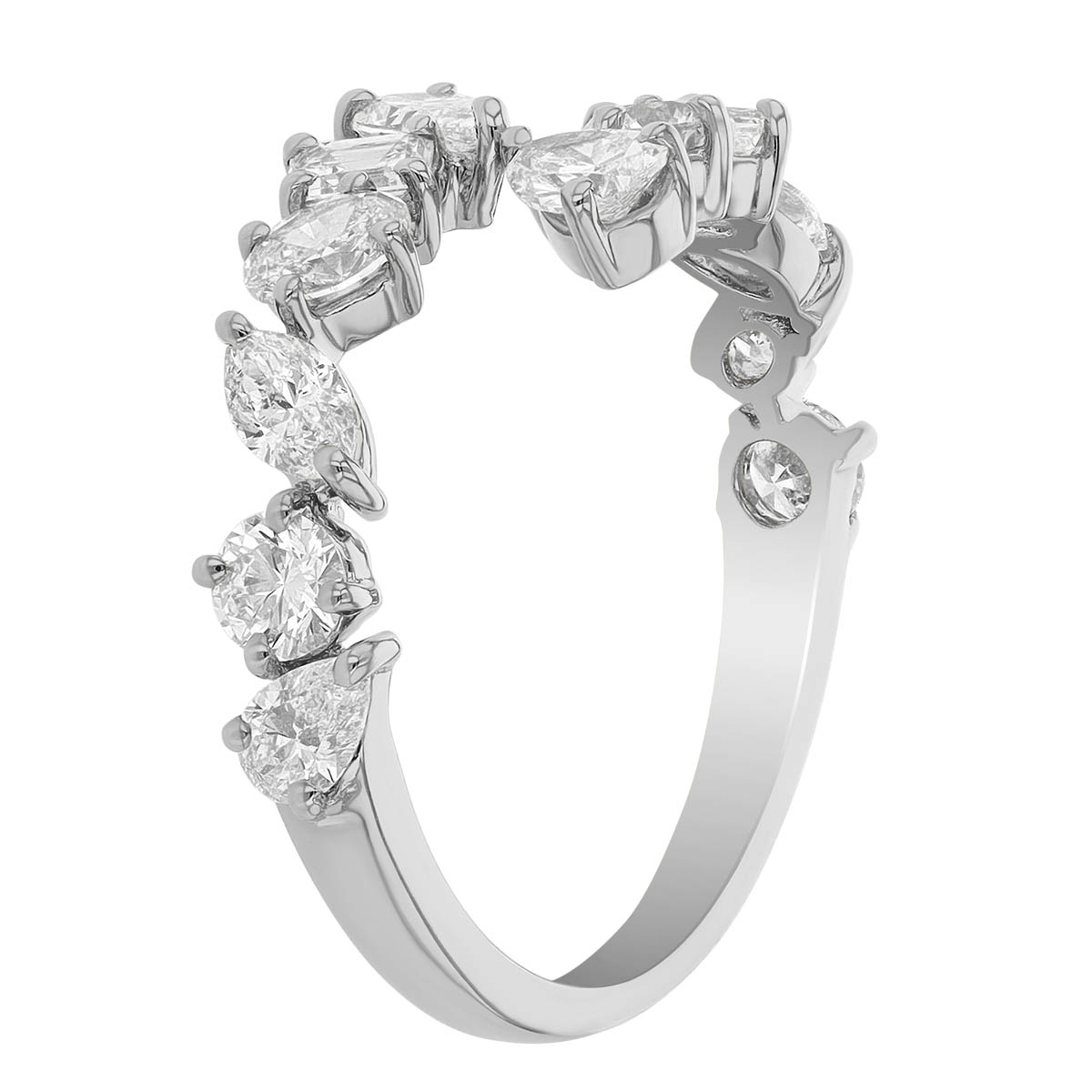 Frederic Sage Mixed Shape Diamond Bypass Ring in White Gold