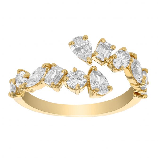 Frederic Sage Mixed Shape Diamond Bypass Ring in Yellow Gold