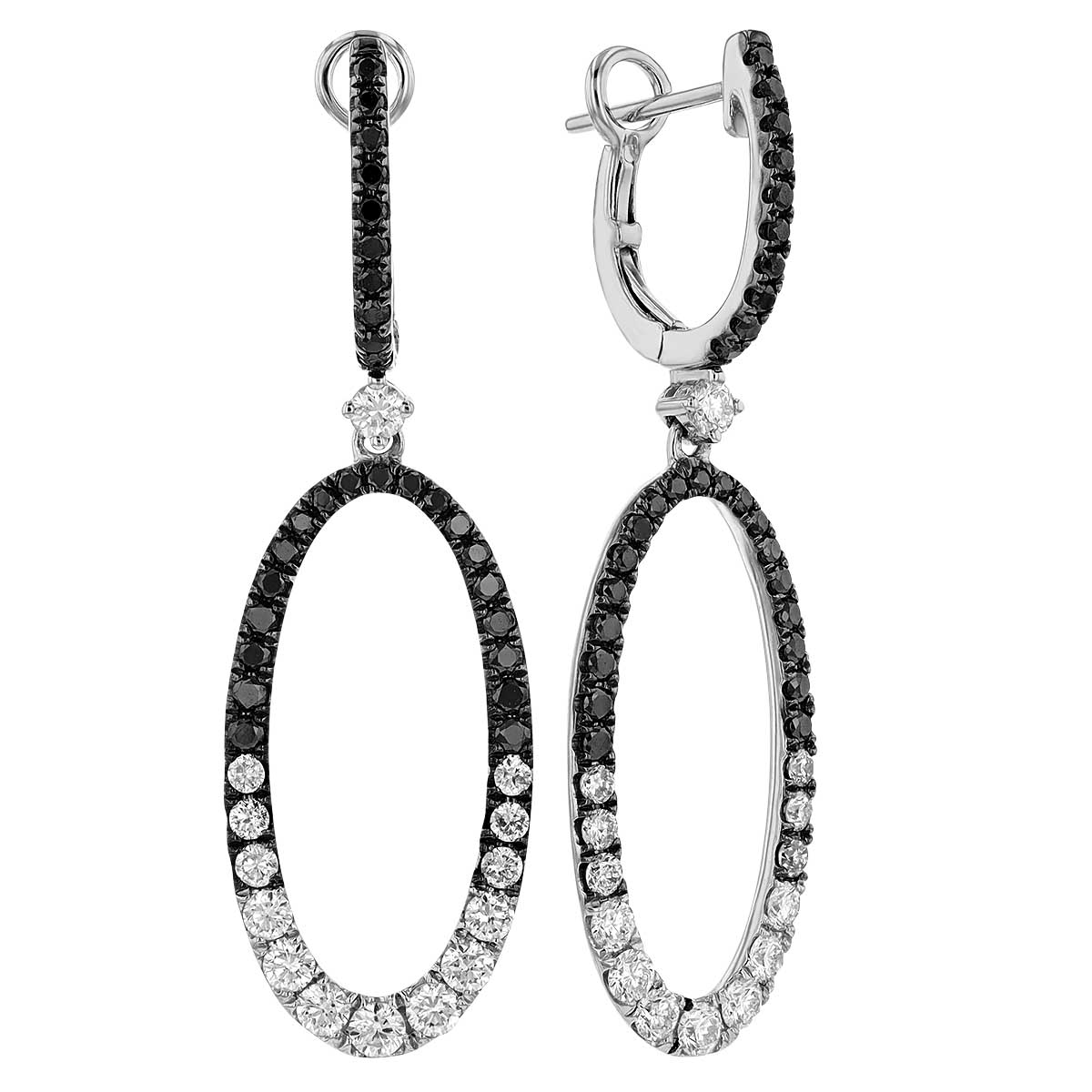 Frederic Sage Black & White Diamond Open Oval Huggie Dangle Earrings in