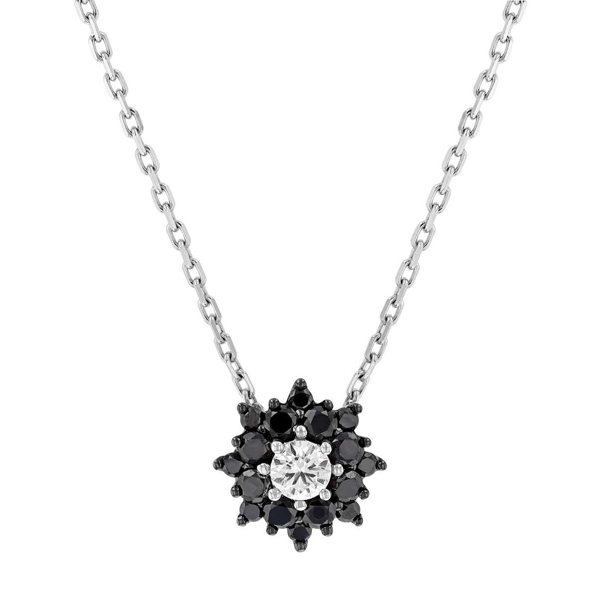 Frederic Sage Black & White Diamond Floral Pendant in White Gold