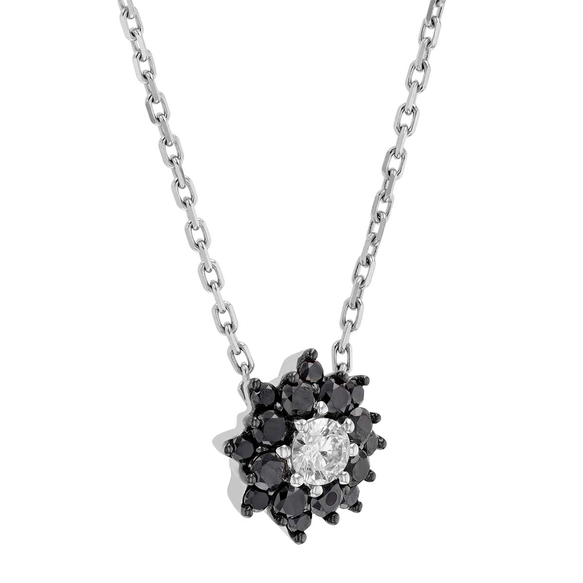 Frederic Sage Black & White Diamond Floral Pendant in White Gold
