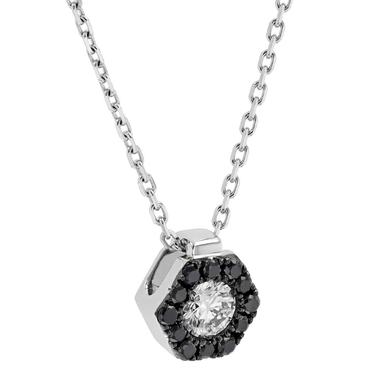 Frederic Sage Black & White Diamond Pavé Hexagon Pendant in White Gold