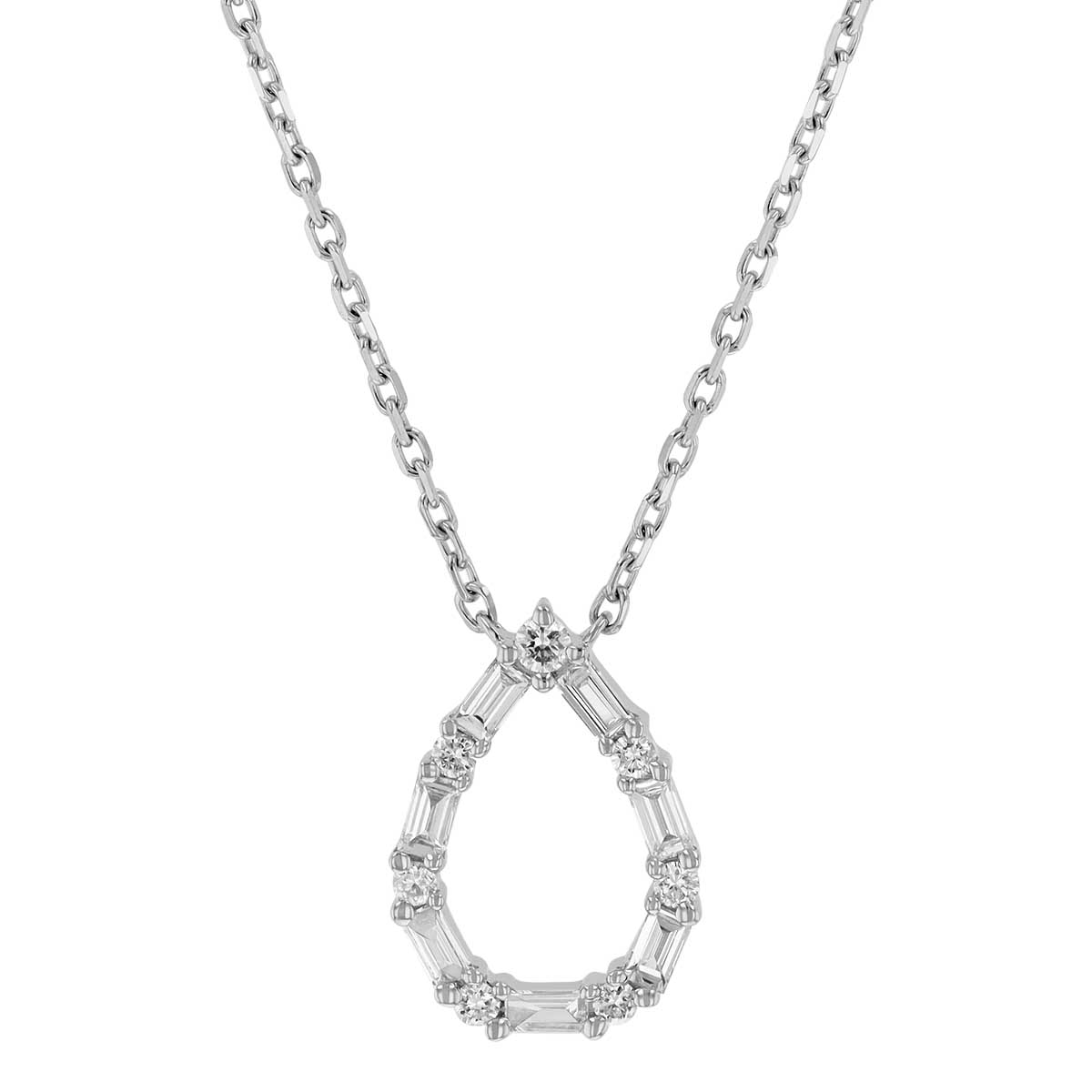 Frederic Sage Baguette & Round Diamond Open Pear Shaped Pendant in White Gold