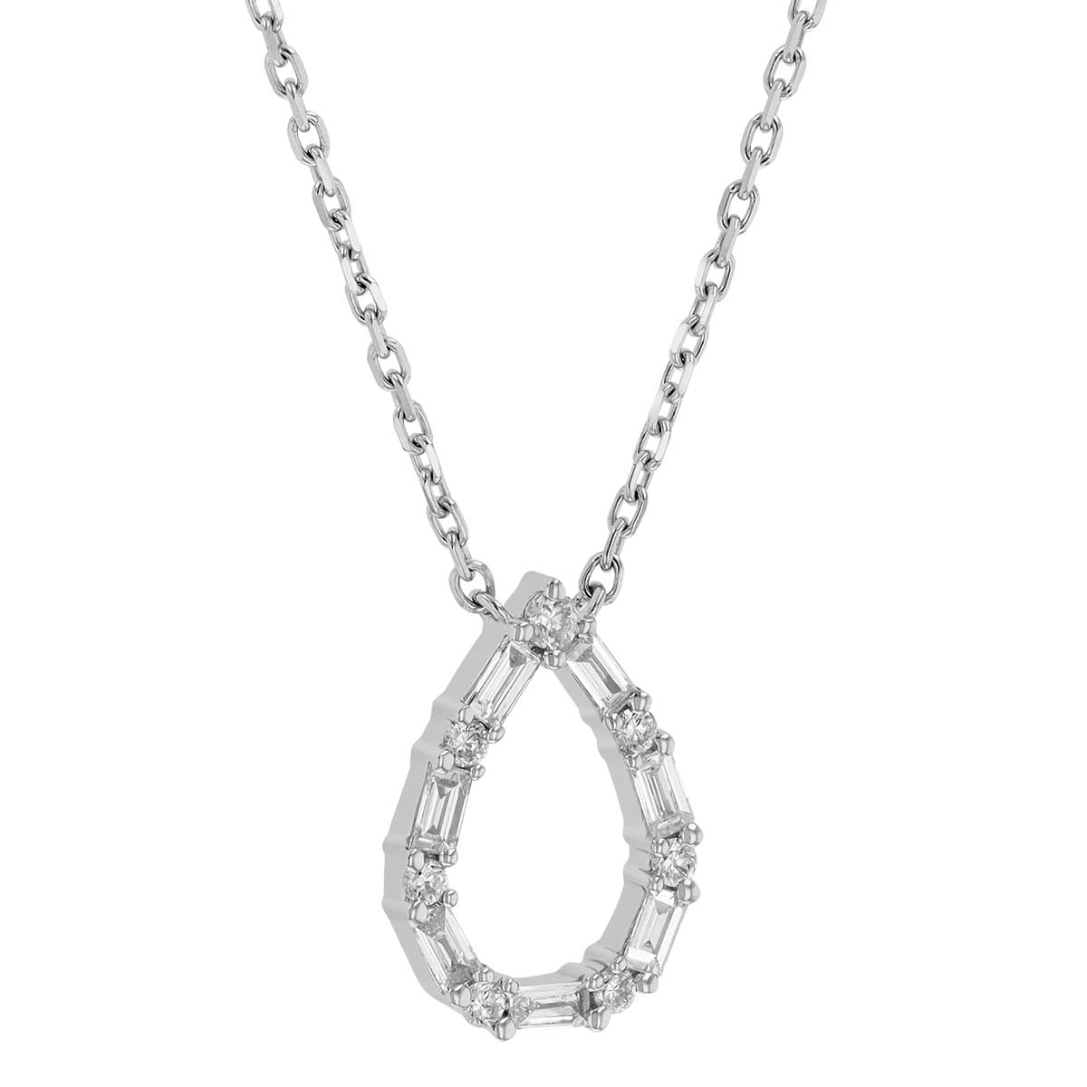 Frederic Sage Baguette & Round Diamond Open Pear Shaped Pendant in White Gold