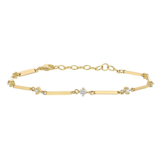 Zoe Chicco Diamond Station Long Rounded Link Chain Bracelet in Yellow Gold, 7"