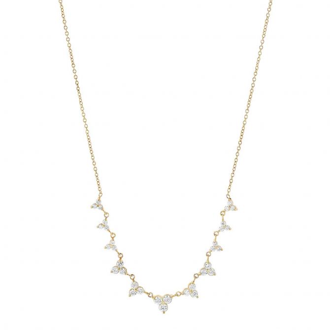 Zoe Chicco Graduated Diamond Trio Cluster Necklace in Yellow Gold, 16"
