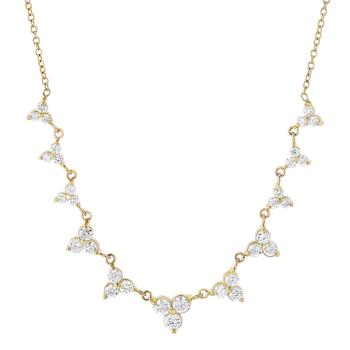Zoe Chicco Graduated Diamond Trio Cluster Necklace in Yellow Gold, 16
