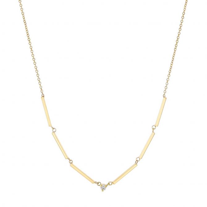 Zoe Chicco Diamond Solitaire & Bar Link Necklace in Yellow Gold, 16"