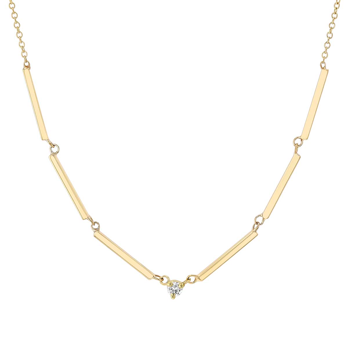 Zoe Chicco Diamond Solitaire & Bar Link Necklace in Yellow Gold, 16