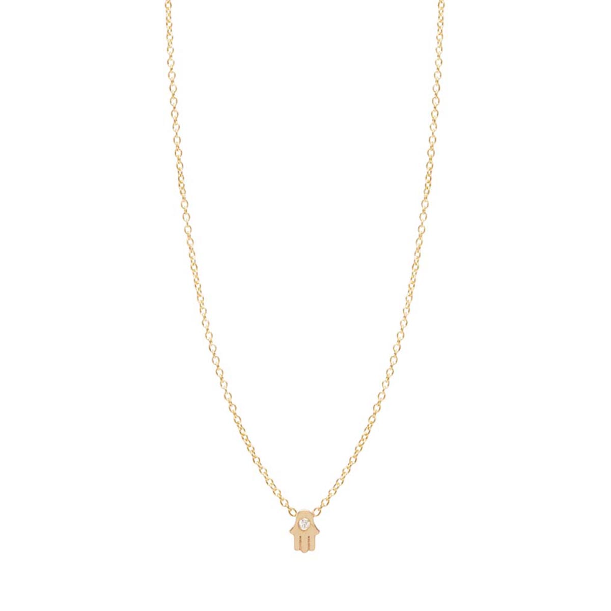 Zoe Chicco Itty Bitty Diamond Hamsa Necklace in Yellow Gold, 16