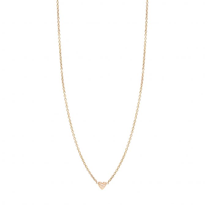 Zoe Chicco Itty Bitty Pave Diamond Heart Necklace in Yellow Gold, 16"