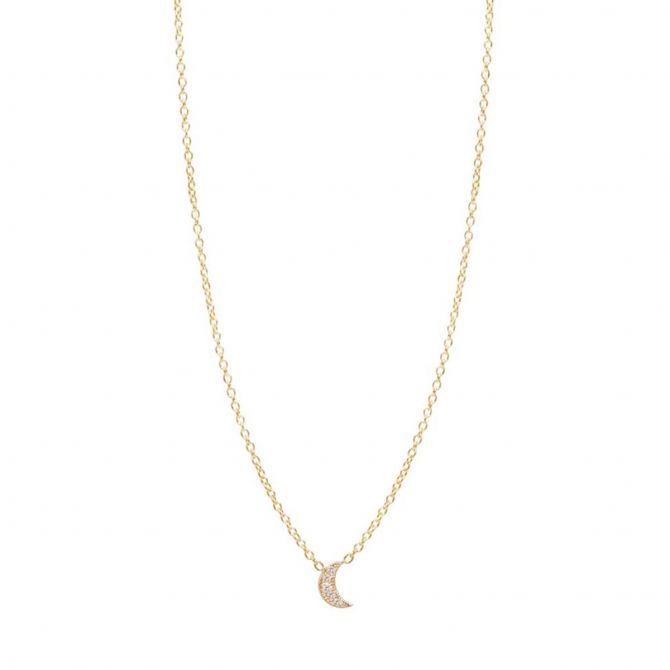 Zoe Chicco Itty Bitty Pave Diamond Crescent Moon Necklace in Yellow Gold, 16"
