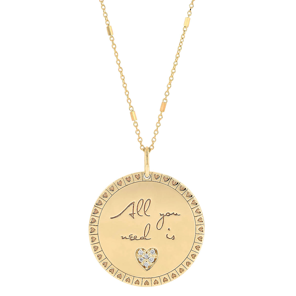 Zoe Chicco Diamond All You Need is Love Mantra Medallion Pendant in Yellow Gold, 20