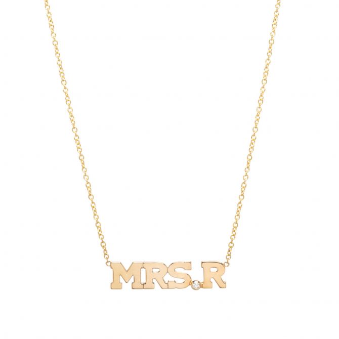 Zoe Chicco Mrs. & Initial Custom Necklace with Diamond in Yellow Gold, 16"