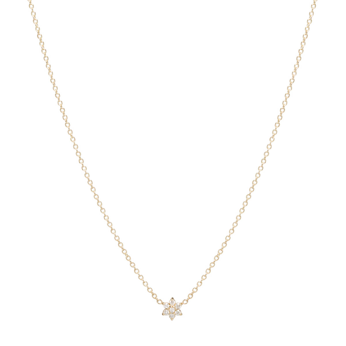 Zoe Chicco Tiny Diamond Flower Necklace in Yellow Gold, 16