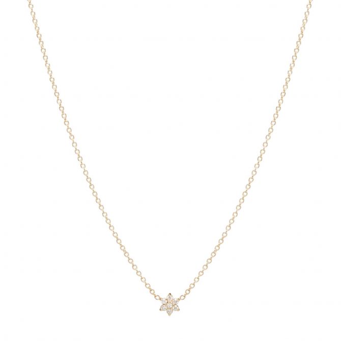 Zoe Chicco Tiny Diamond Flower Necklace in Yellow Gold, 16"