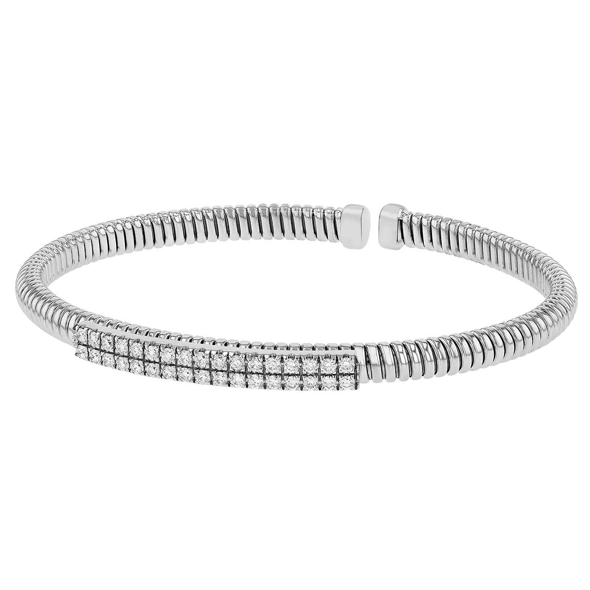 Diamond Pave Coil Bangle Bracelet in White Gold