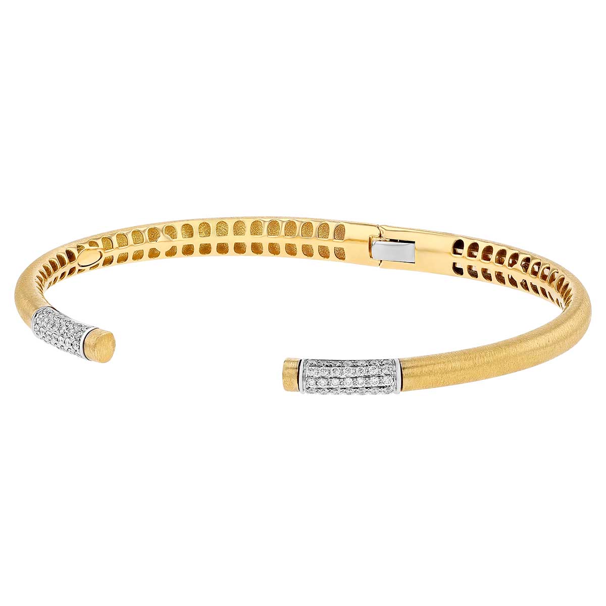 Diamond Pave Double Rondelle Hinged Bangle Bracelet in Yellow & White Gold