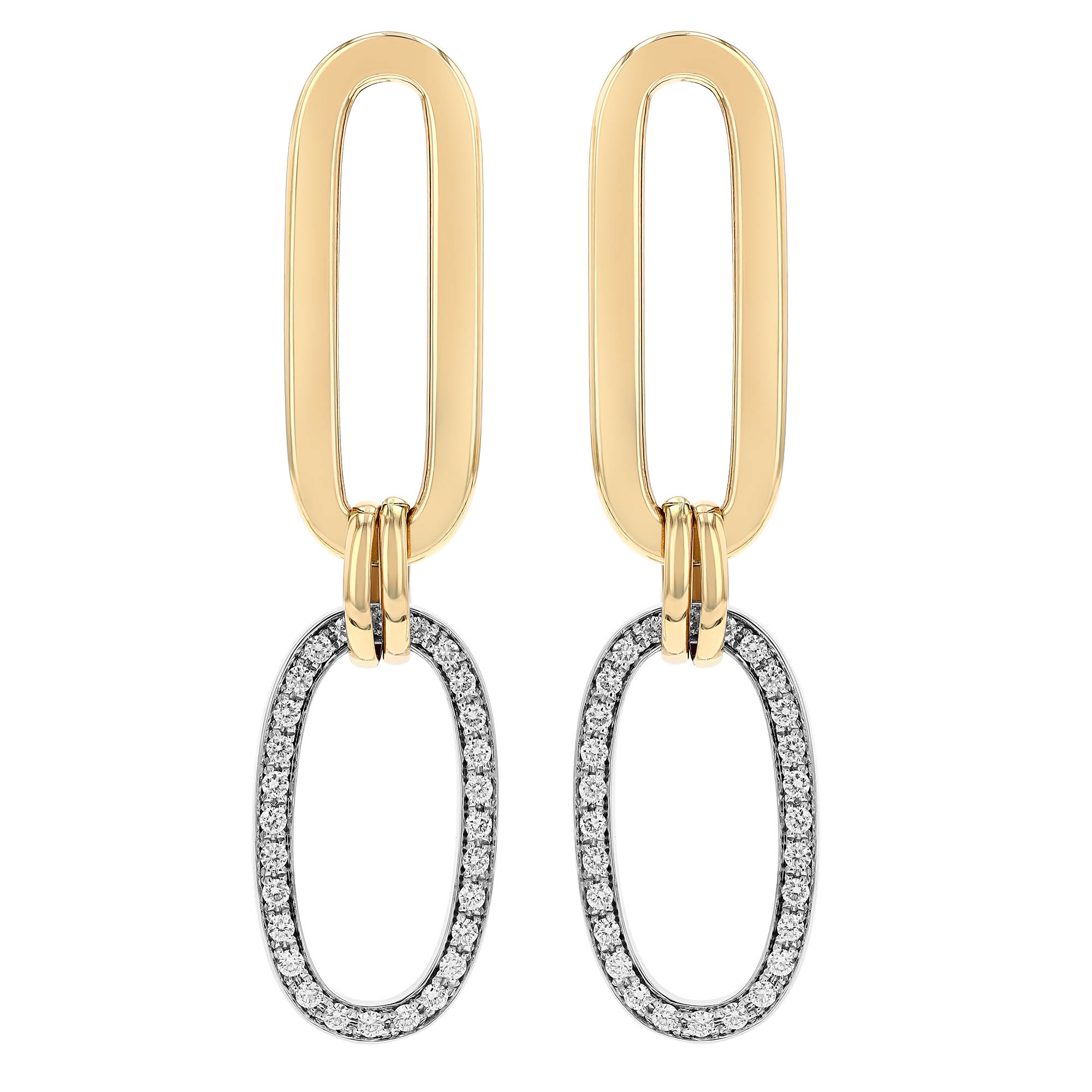 Diamond & Yellow Gold Double Oval Dangle Earrings in Two Tone