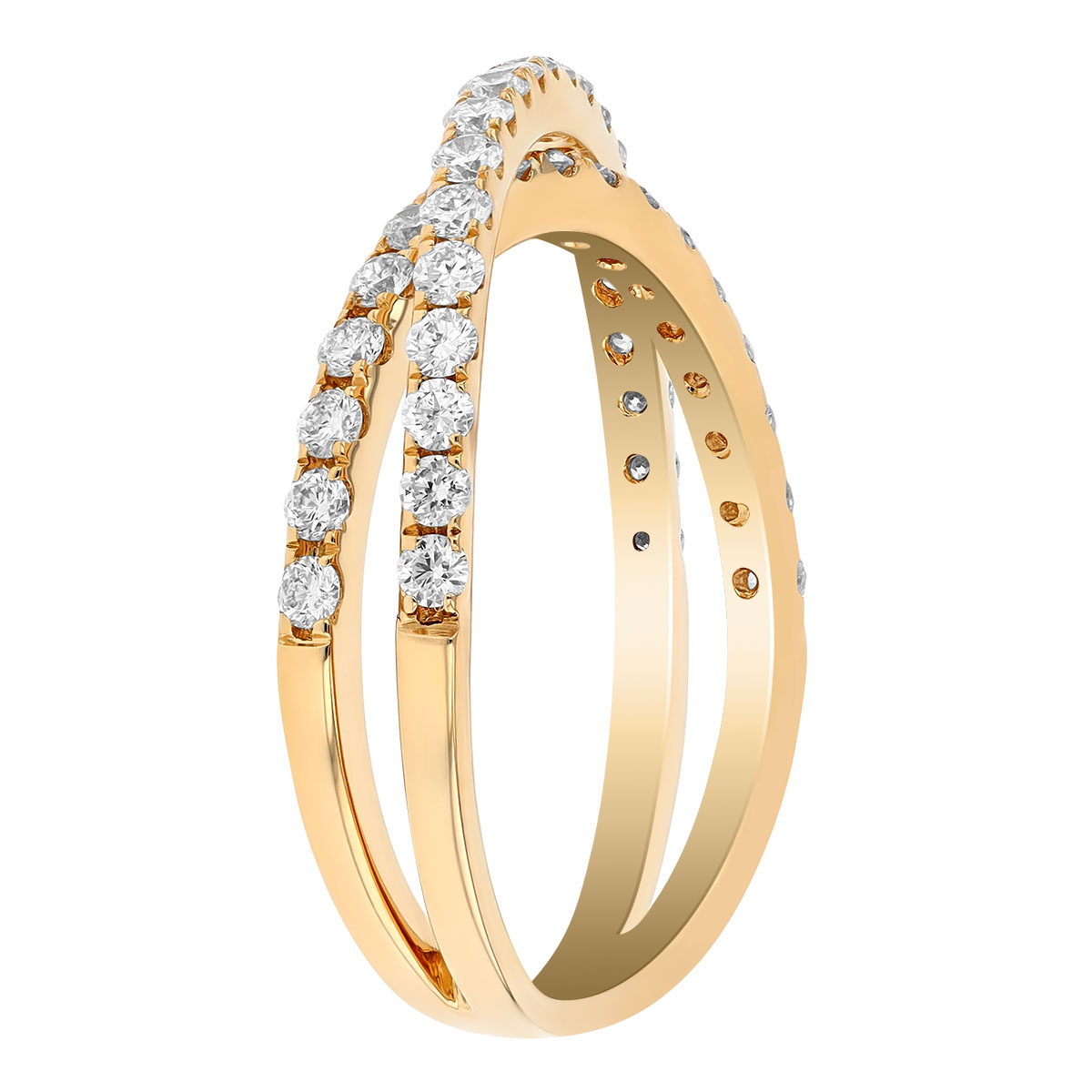 Diamond Crossover Split Band Ring in Yellow Gold
