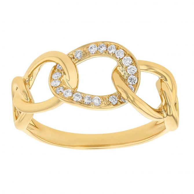Diamond Open Oval Link Ring in Yellow Gold