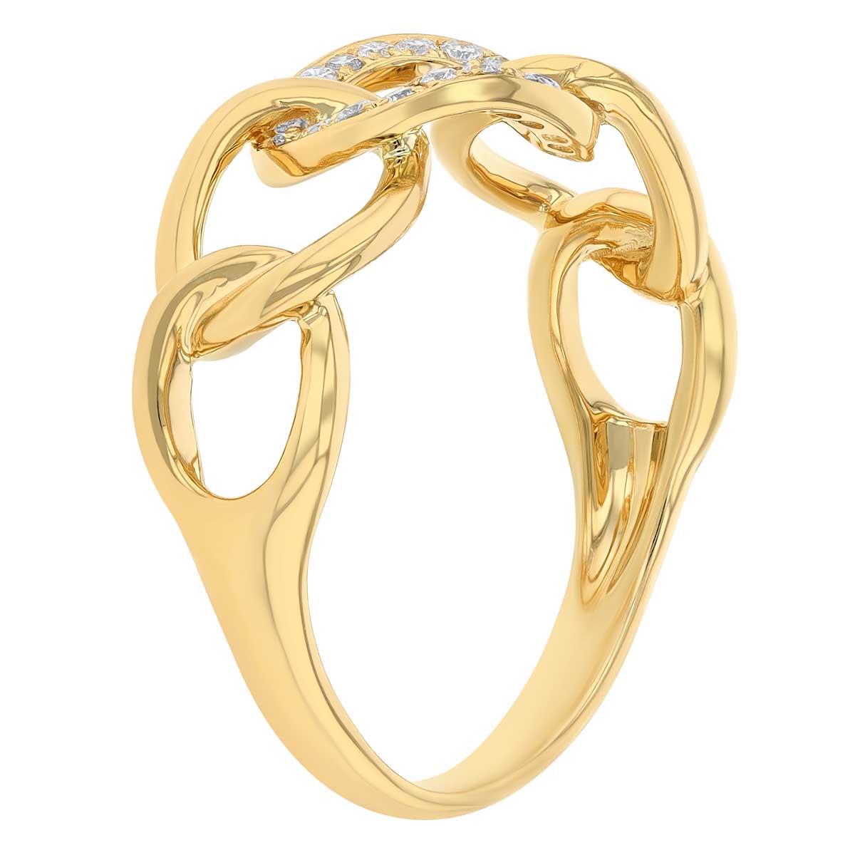 Diamond Open Oval Link Ring in Yellow Gold