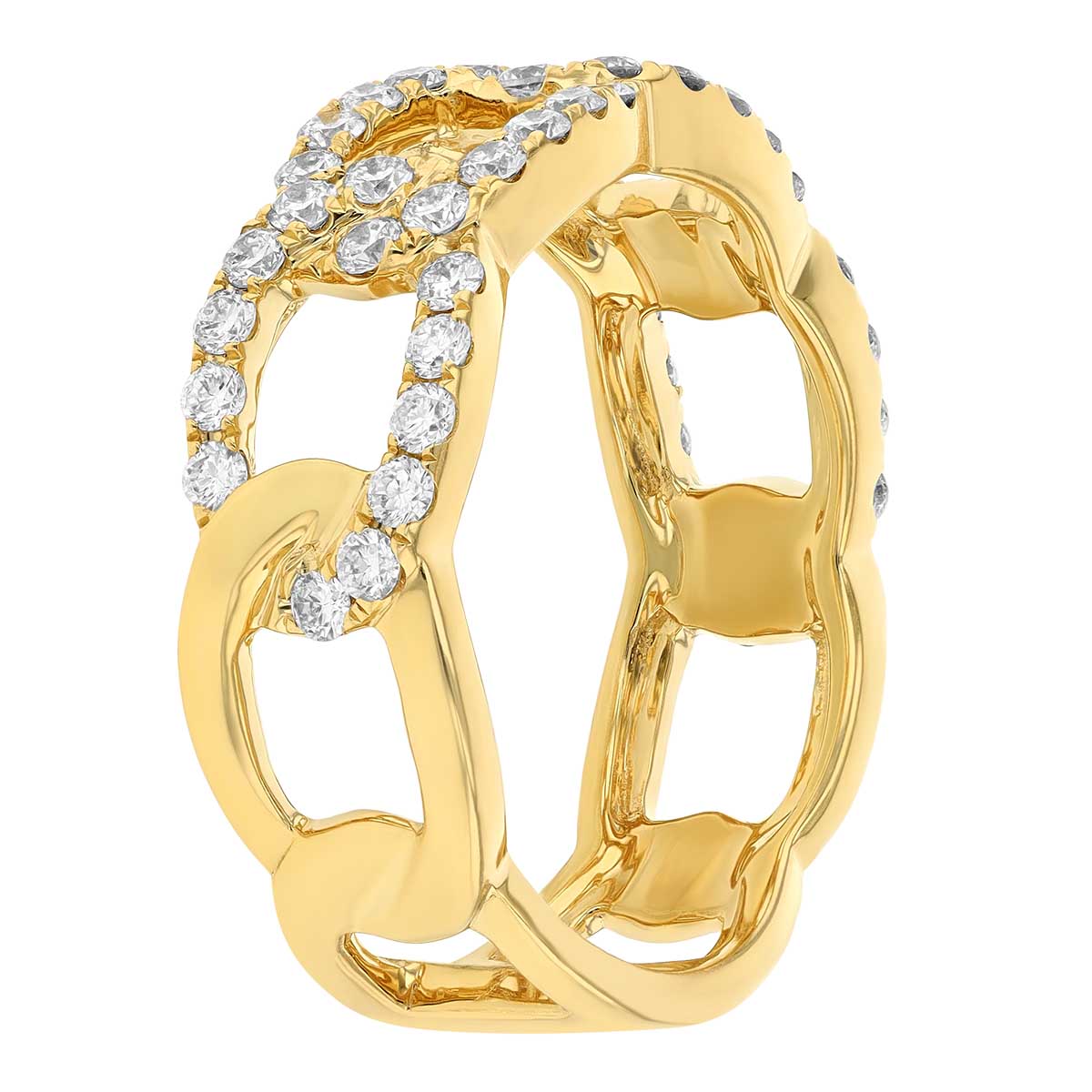 Diamond Pave Open Oval Link Ring in Yellow Gold