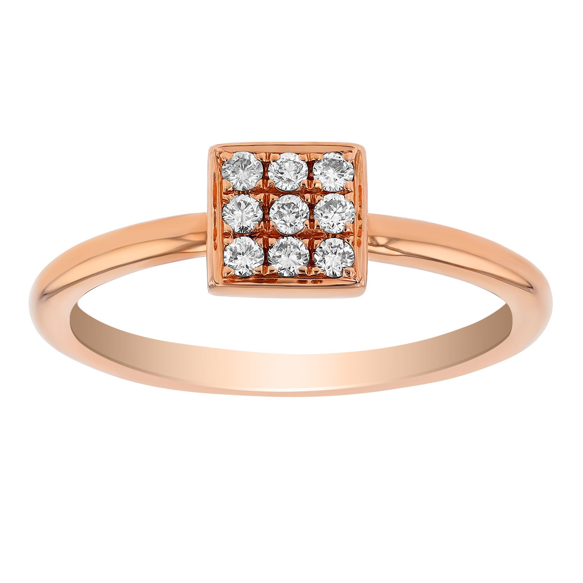 Diamond 9 Stone Square Ring in Rose Gold