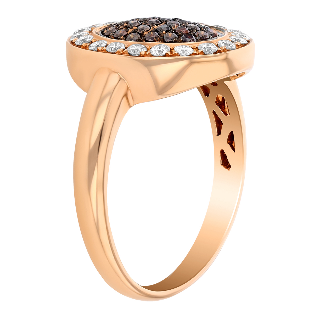 Brown & White Diamond Pave Oval Ring in Rose Gold
