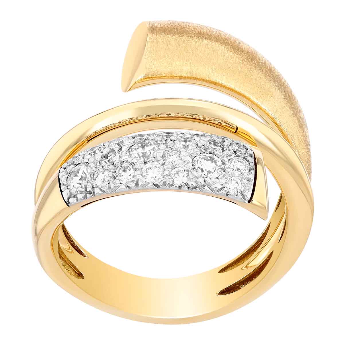 Diamond Pave & Brushed Yellow Gold Triple Wrap Ring