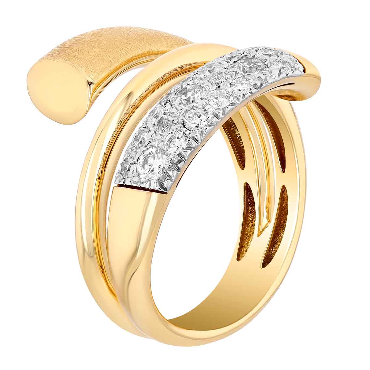 Diamond Pave & Brushed Yellow Gold Triple Wrap Ring