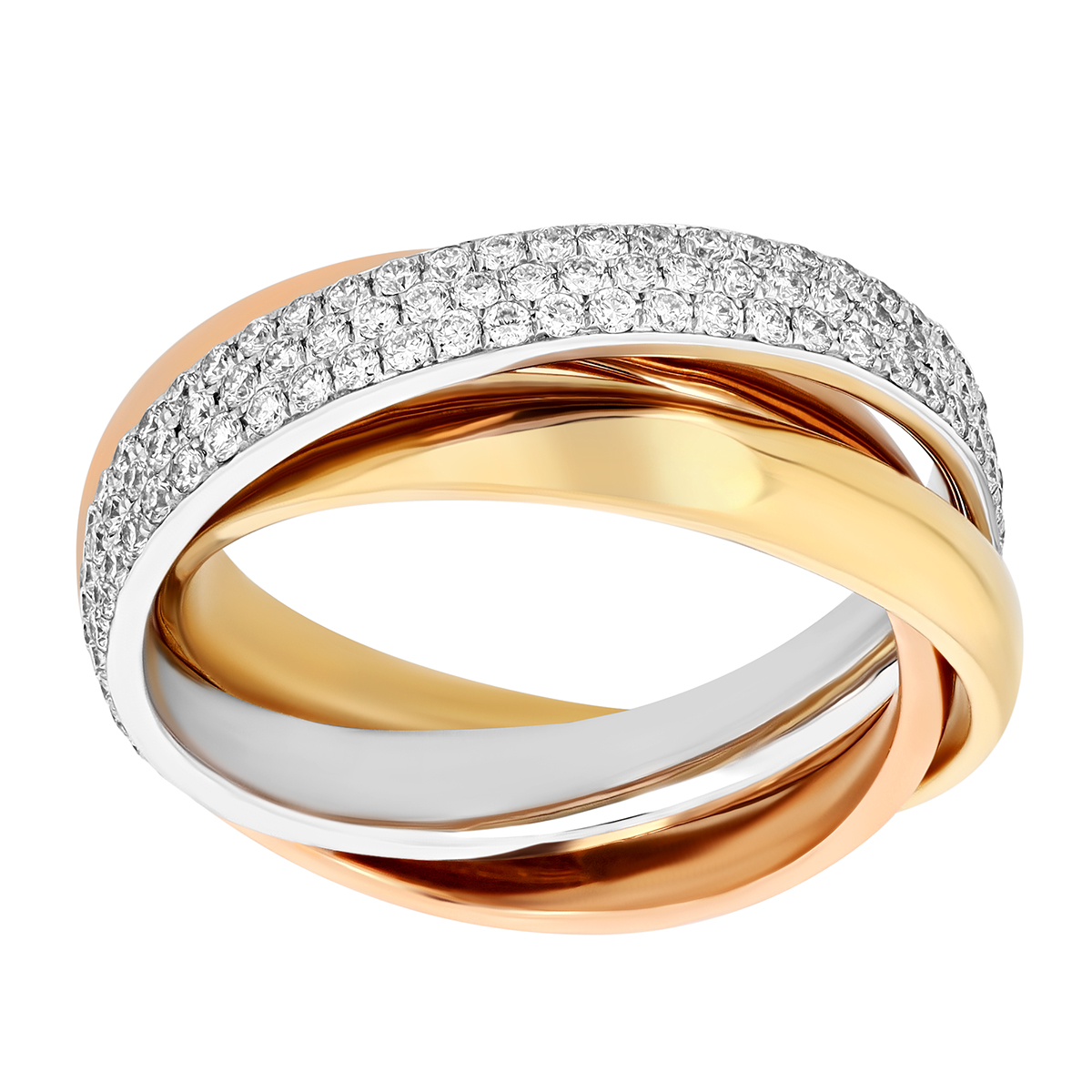 Diamond Pave Triple Band Ring in Tri Tone