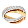 Diamond Pave Triple Band Ring in Tri Tone