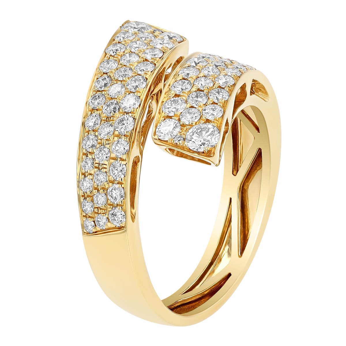 Diamond Pave Tapered Bypass Ring in Yellow Gold
