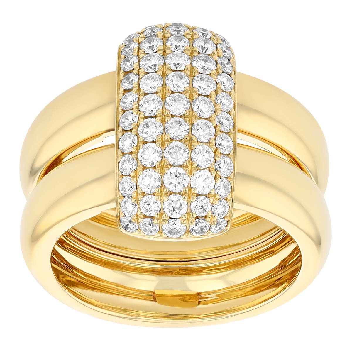 Diamond Pave Half Rondelle Double Band Ring in Yellow Gold