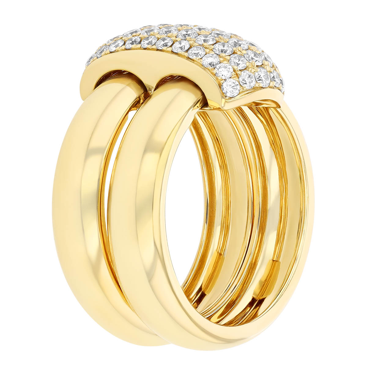 Diamond Pave Half Rondelle Double Band Ring in Yellow Gold