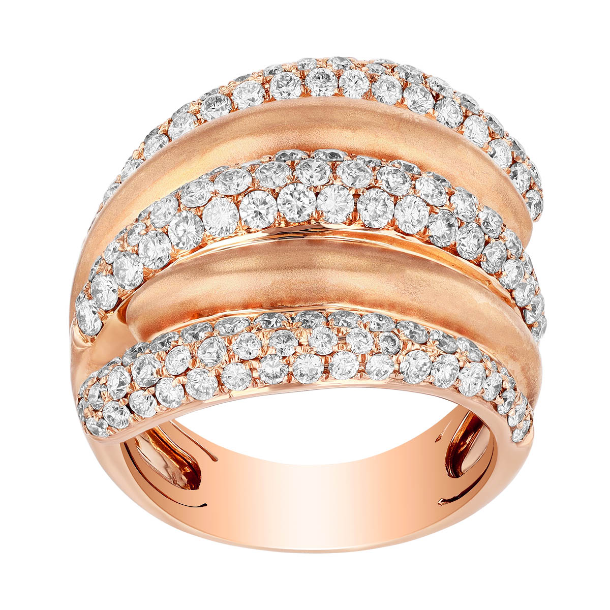 Diamond Pave & Brushed Texture Rose Gold 5 Row Stacked Ring