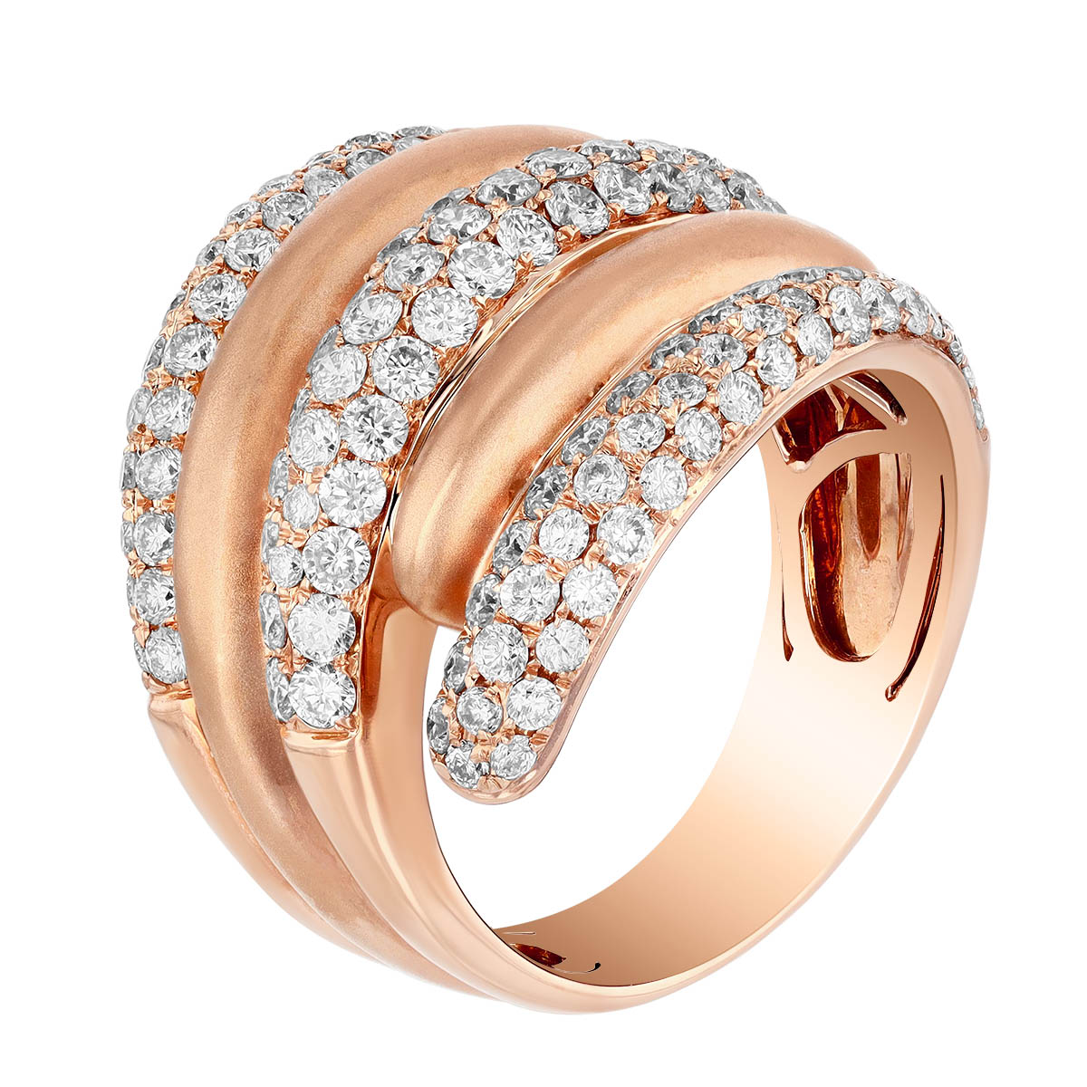 Diamond Pave & Brushed Texture Rose Gold 5 Row Stacked Ring