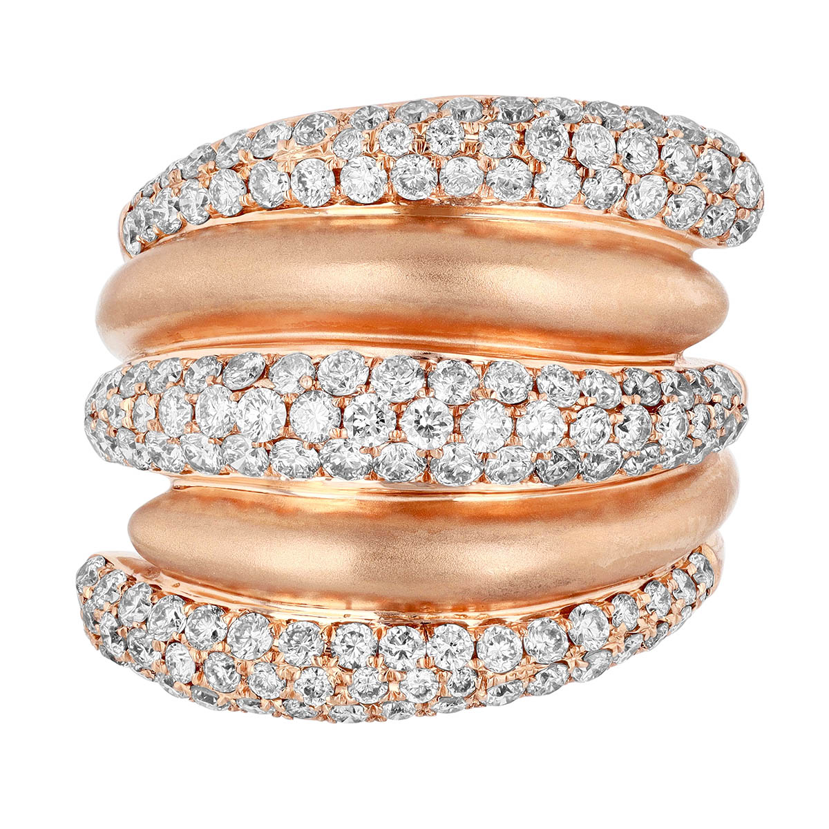 Diamond Pave & Brushed Texture Rose Gold 5 Row Stacked Ring