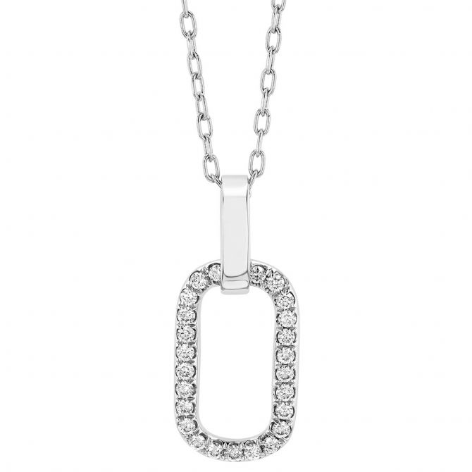 Diamond Open Rectangle Pendant in White Gold, 18"