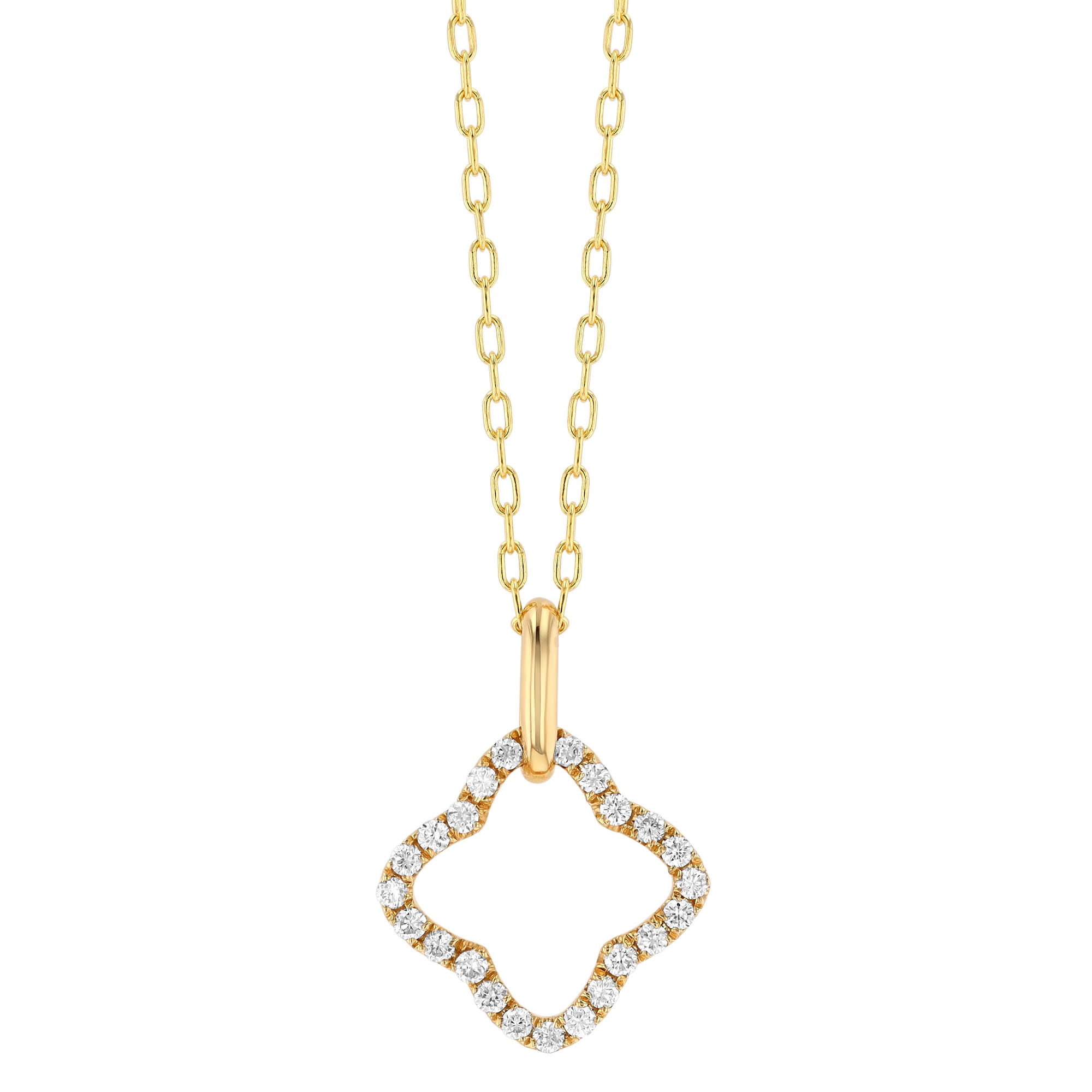 Diamond Open Clover Pendant in Yellow Gold, 17.5