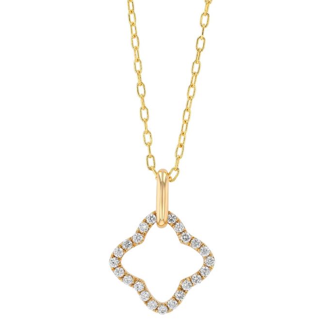 Diamond Open Clover Pendant in Yellow Gold, 17.5"
