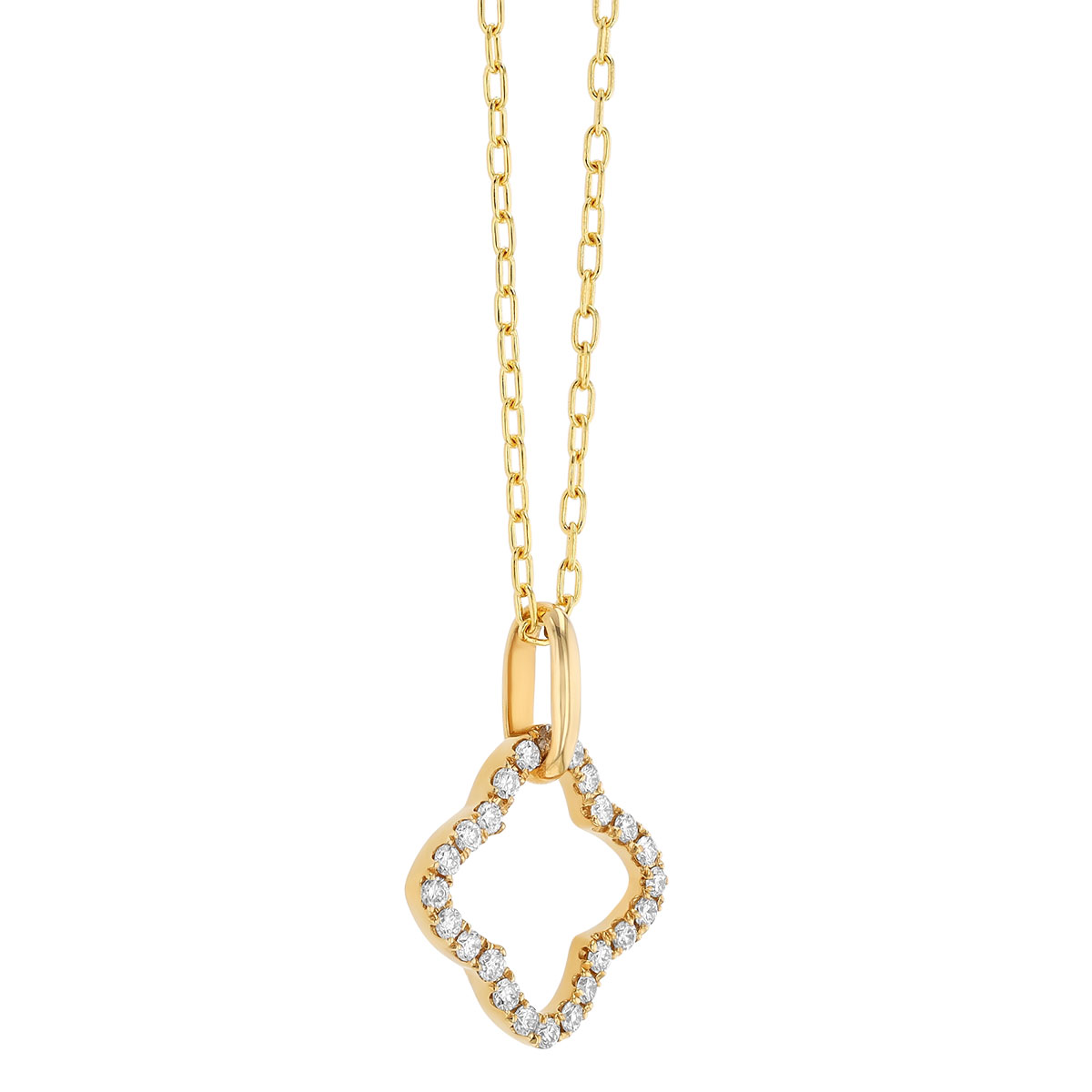 Diamond Open Clover Pendant in Yellow Gold, 17.5
